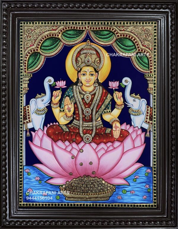 Lotus Lakshmi (semi embossed word) Tanjore Painting