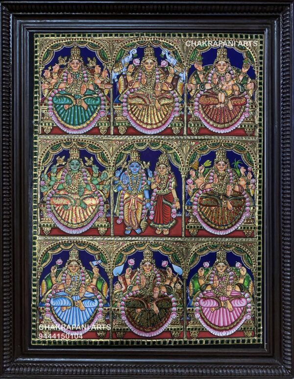 Ashta Lakshmi with vishnu lakshmi Tanjore Painting
