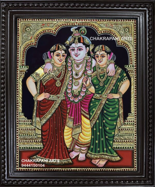 Krishna Rookmani Sathayabama Tanjore Painting