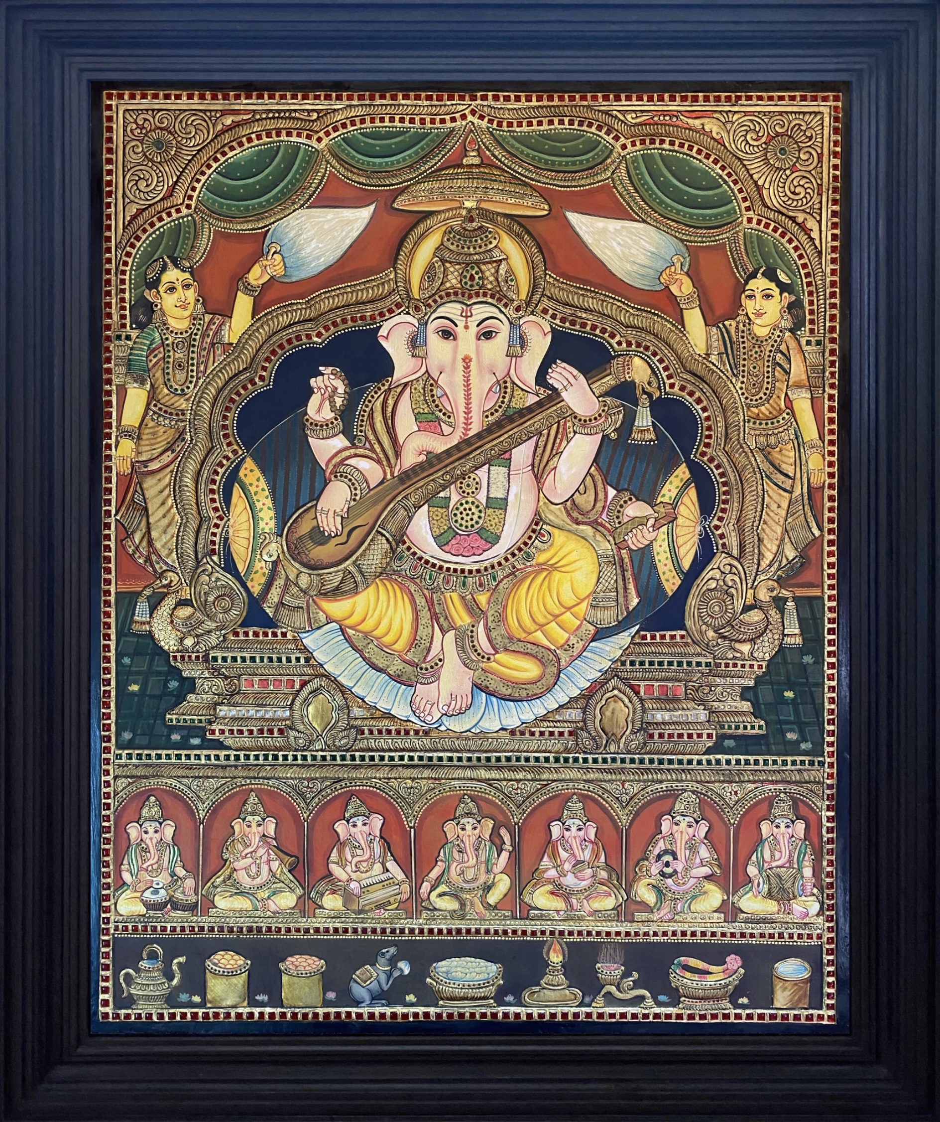 IMG_3911 Veena Ganesha Tanjore Painting (antique Finish)