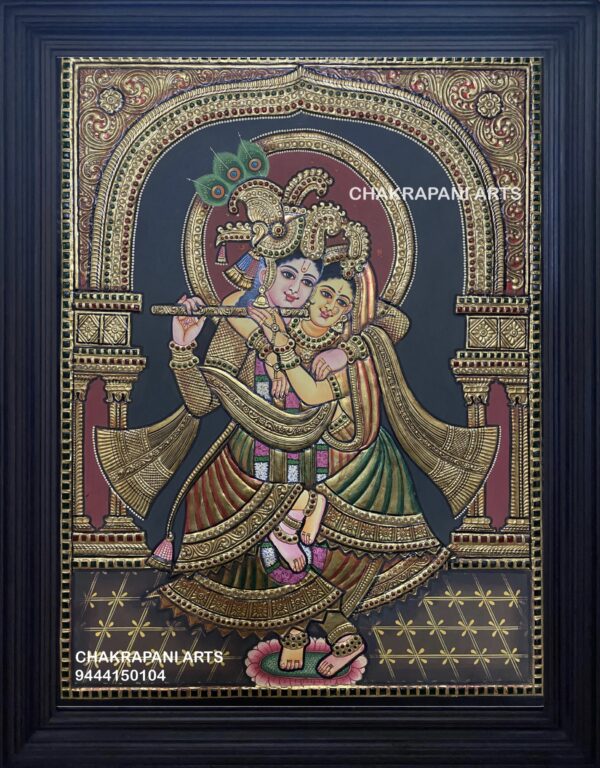 Dancing Radhakrishna Tanjore Painting (antique finish)