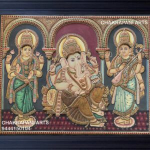 Lakshmi Ganesha Saraswathi Tanjore Painting (antique Finish)