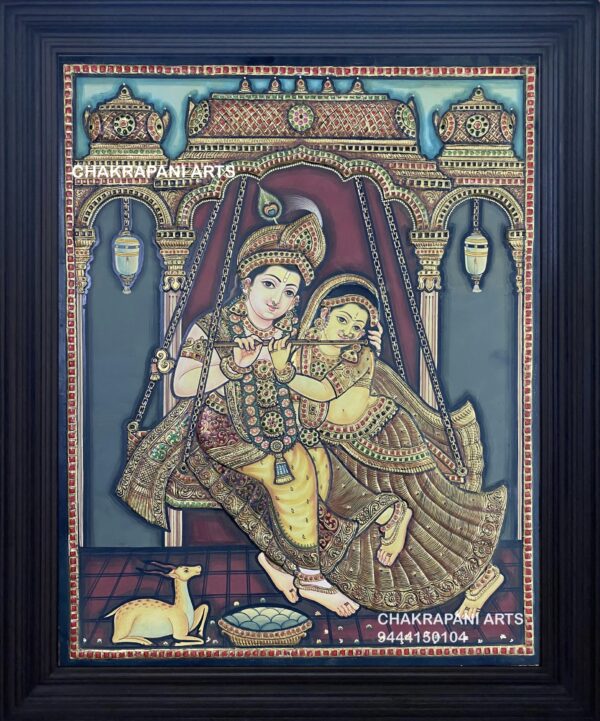 Jula Radhakrishna Tanjore Painting (Antique Finish)