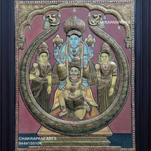 Vishnu lakshmi with Garudan Tanjore Painting (Antique Finish)