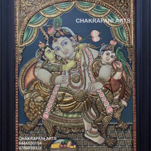 Krishna with Radha rookamani Tanjore Painting (Antique finish)