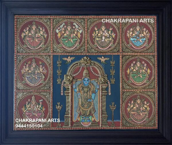 Vishnu with ashta Lakshmi Tanjore painting(antique finish)