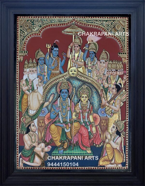 Ram Darbar with All Gods  Antique Finish Tanjore Painting