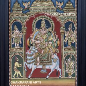 Shiva Parvathi Rishaba Vaganam Antique Finish Tanjore Painting