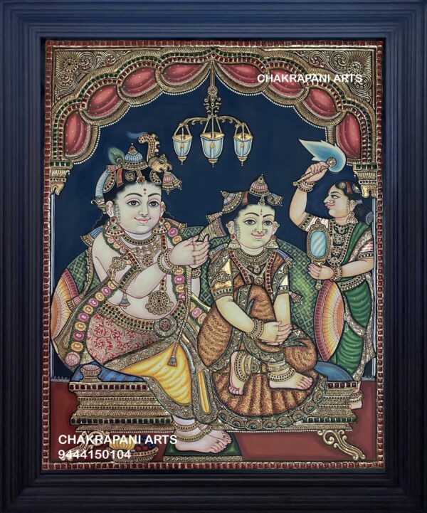 Jadai Pinnal Krishna (Antique Finish) Tanjore Painting